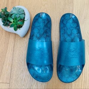 COACH Womens Sz 10 Ulyssa Water-Resistant Jelly Pool Slide Sandals BLUE